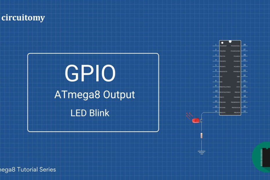 ATmega8 GPIO Output Circuit Diagram for LED Blink – AVR Microcontroller Project