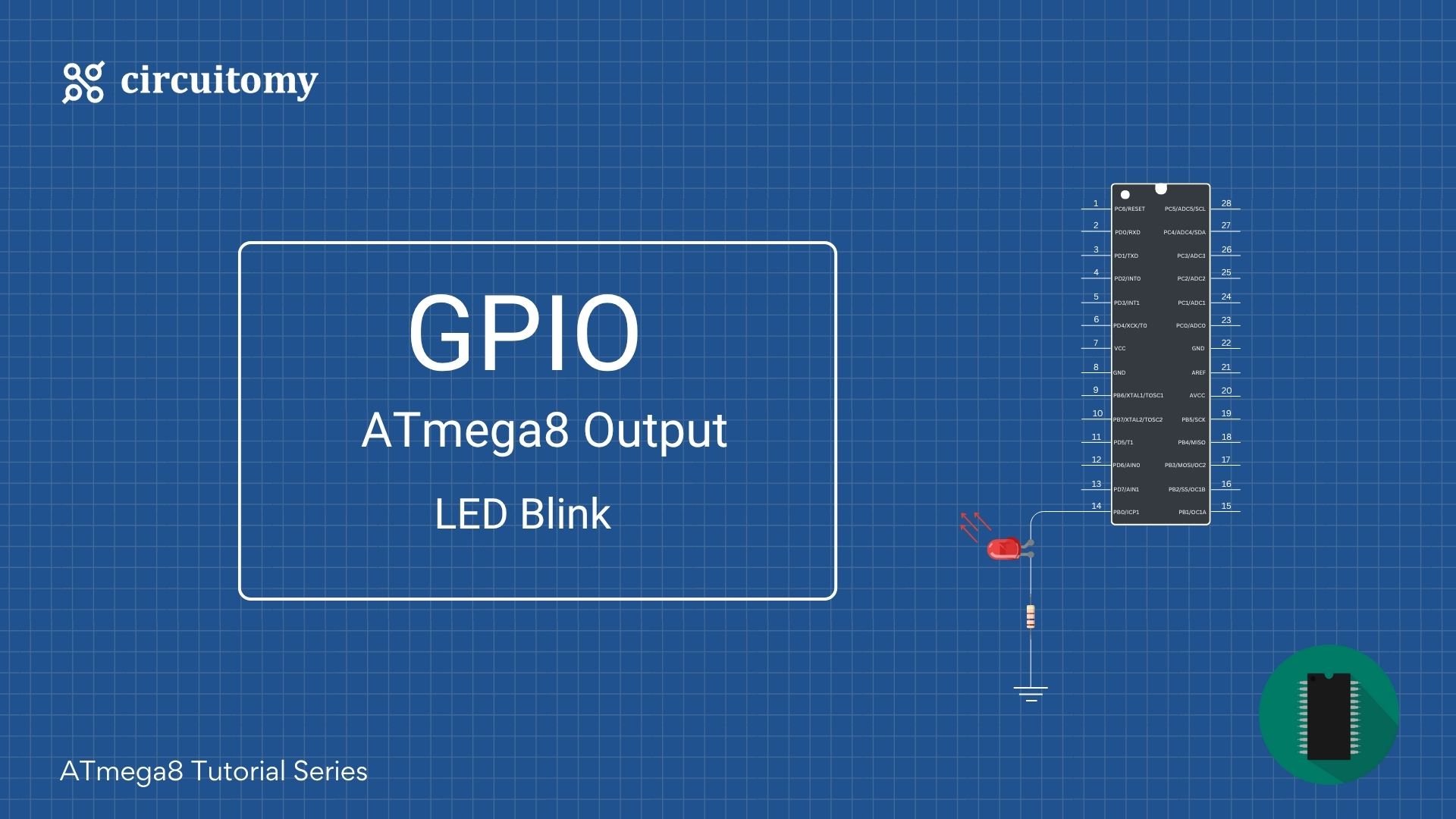 ATmega8 GPIO Output – LED Blink Circuit Diagram